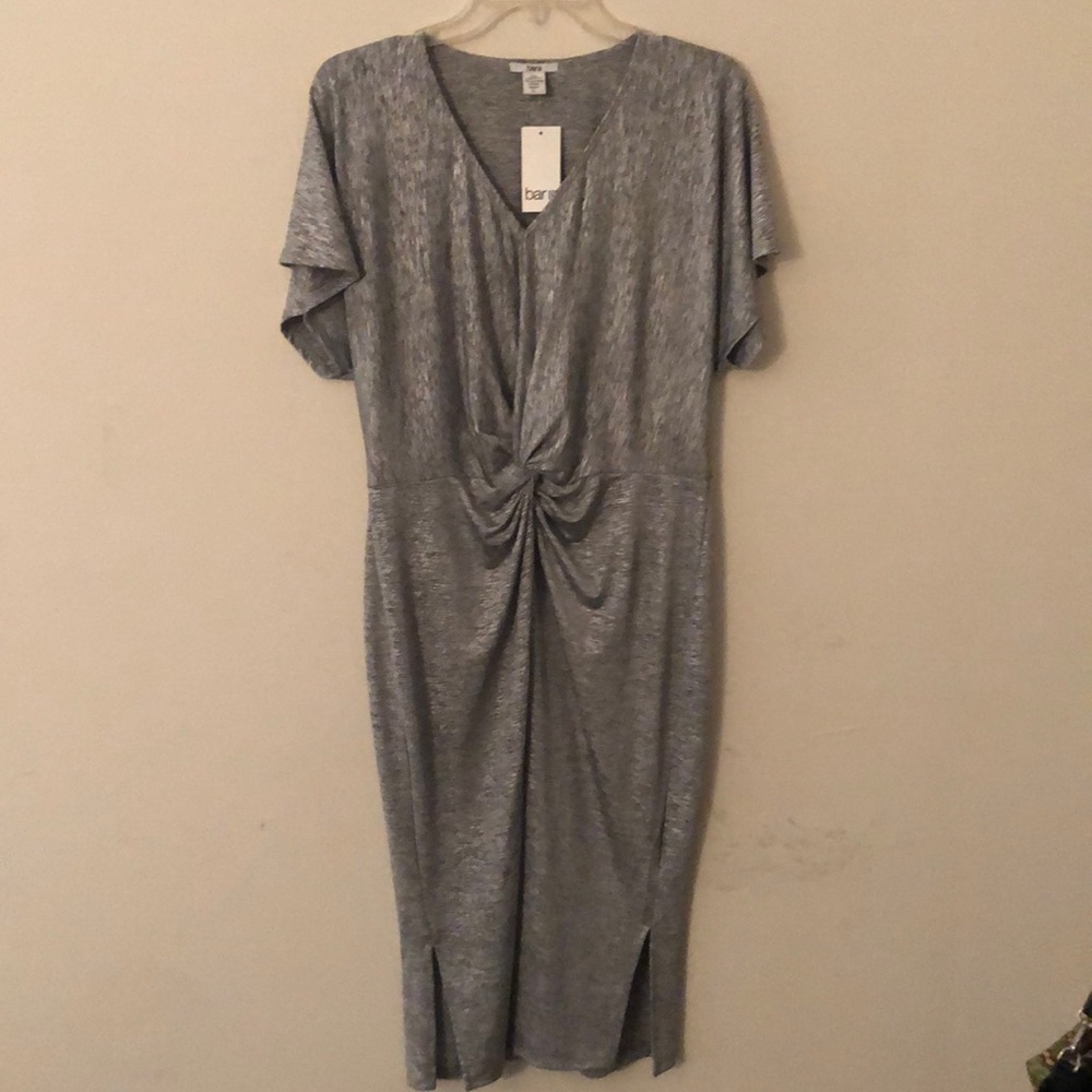 Mid length, short sleeve silver dress